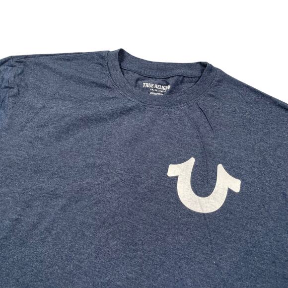 True Religion Loungewear T-shirt Mens Large Blue Cotton Blend Short Sleeve Crew - Picture 1 of 7